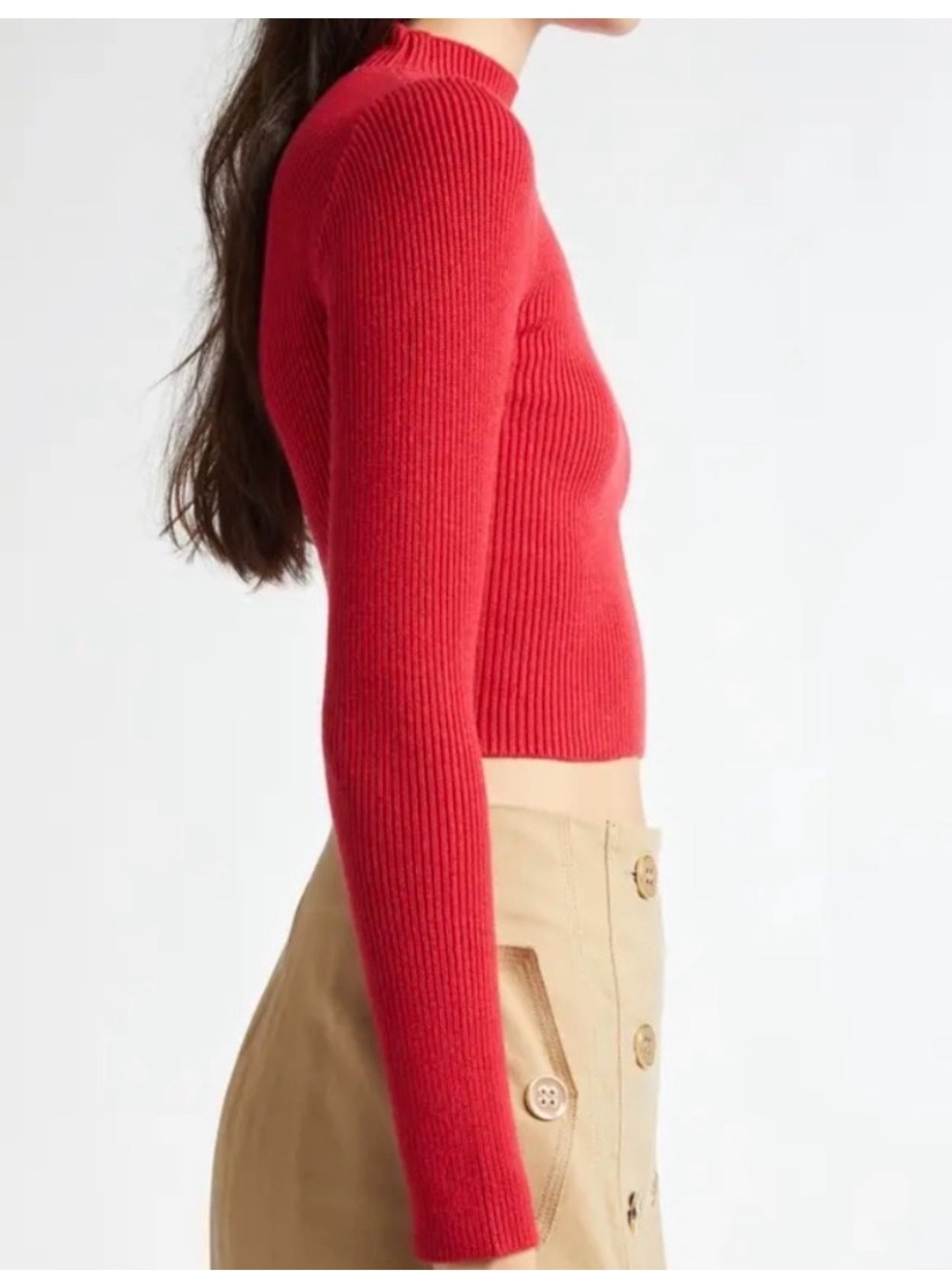FARM Rio Red Ribbed Long-Sleeve Crop Top - Picture 2 of 8